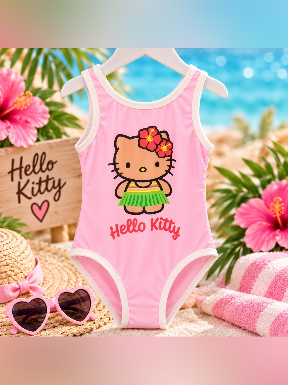 Hello Kitty by Sanrio Girls One-Piece Swimsuit Pink Size 4/5 UPF 50+ NWT